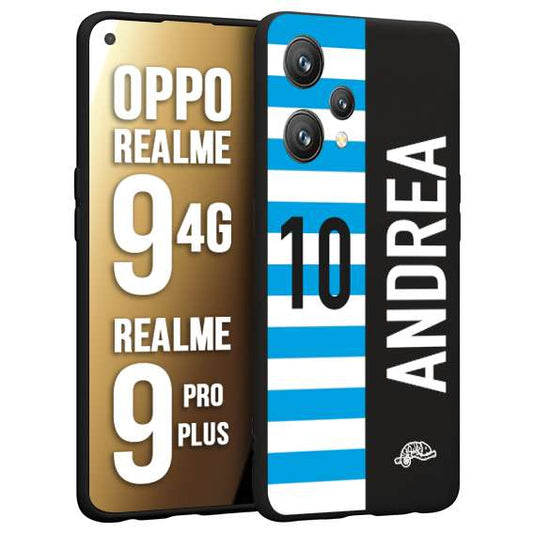 CUSTOMIZZA - Custodia cover nera morbida in tpu compatibile per Oppo Realme 9 4G - 9 PRO PLUS personalizzata calcio football nome e numero calciatori biancazzurri