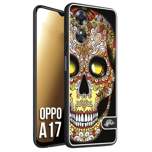 CUSTOMIZZA - Custodia cover nera morbida in tpu compatibile per Oppo A17 teschio messicano Mexican skull giallo rosso arancio