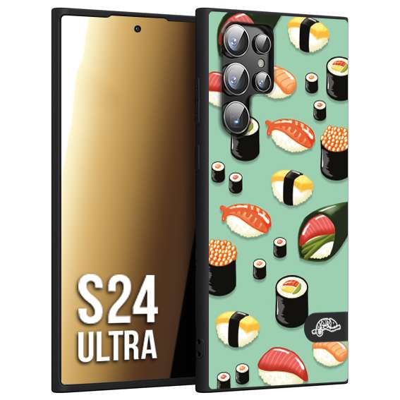 CUSTOMIZZA - Custodia cover nera morbida in tpu compatibile per Samsung S24 ULTRA sushi disegni giapponese nighiri acquamarina verde