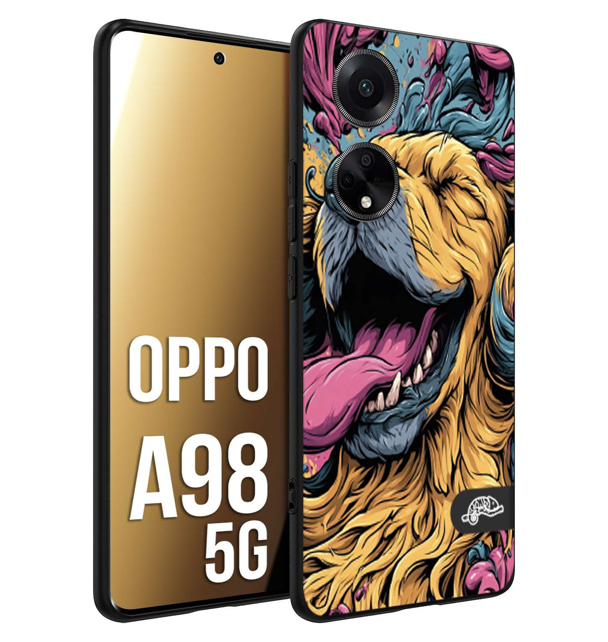 CUSTOMIZZA - Custodia cover nera morbida in tpu compatibile per Oppo A98 5G Golden Retriever illustrazione cane pop art cane street art cartone animato