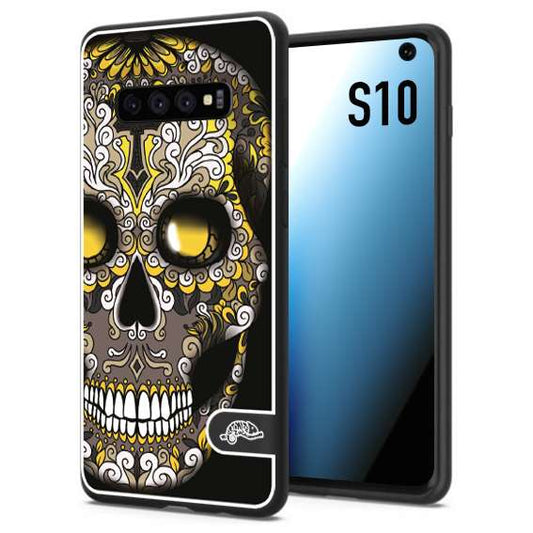 CUSTOMIZZA - Custodia cover nera morbida in tpu compatibile per Samsung S10 effetto marmo marble verde green venature dorato pietra