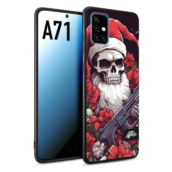 CUSTOMIZZA - Custodia cover nera morbida in tpu compatibile per Samsung A71 teschio natale santa claus fiori tattoo disegnato