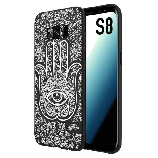 CUSTOMIZZA - Custodia cover nera morbida in tpu compatibile per Samsung S8 mano di fatima effetto rilievo mandala donna