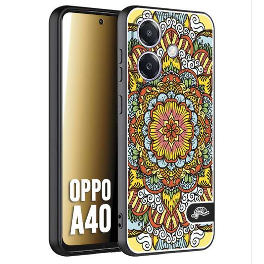 CUSTOMIZZA - Custodia cover nera morbida in tpu compatibile per Oppo A40 mandala colorato fiore nuvole arancione