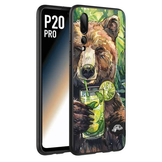 CUSTOMIZZA - Custodia cover nera morbida in tpu compatibile per Huawei P20 PRO estate disegnata cocktails animali simpatici orso bear negroni