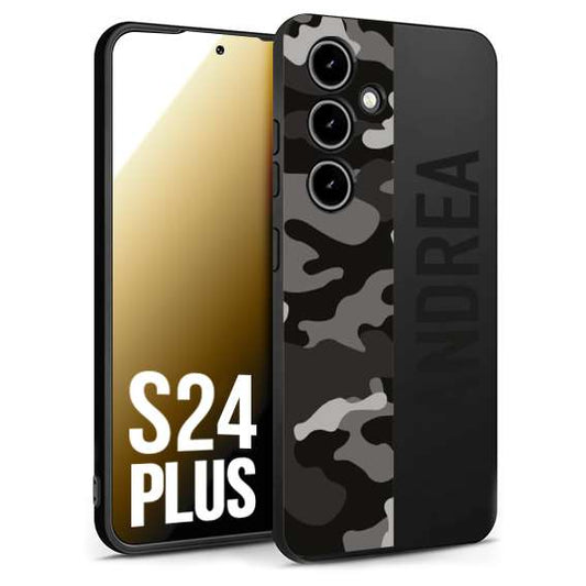 CUSTOMIZZA - Custodia cover nera morbida in tpu compatibile per Samsung S24 PLUS camouflage mimetico militare personalizzata nome