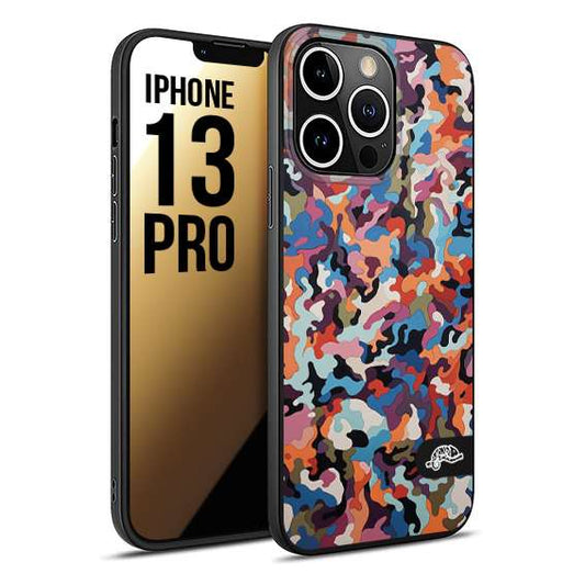 CUSTOMIZZA - Custodia cover nera morbida in tpu compatibile per iPhone 13 PRO camouflage mimetico militare moderno blu arancio rosa