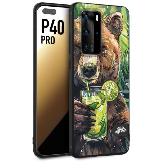 CUSTOMIZZA - Custodia cover nera morbida in tpu compatibile per Huawei P40 PRO estate disegnata cocktails animali simpatici orso bear negroni