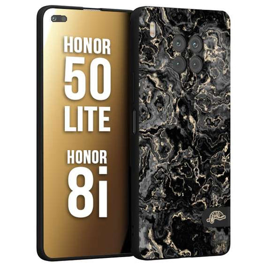 CUSTOMIZZA - Custodia cover nera morbida in tpu compatibile per Honor 8i - Honor 50 LITE effetto marmo marble nero black venature dorato pietra