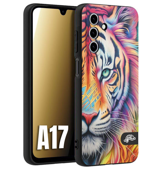 CUSTOMIZZA - Custodia cover nera morbida in tpu compatibile per Samsung A17 animali color tigre tiger viso colori vibranti disegnato schizzo