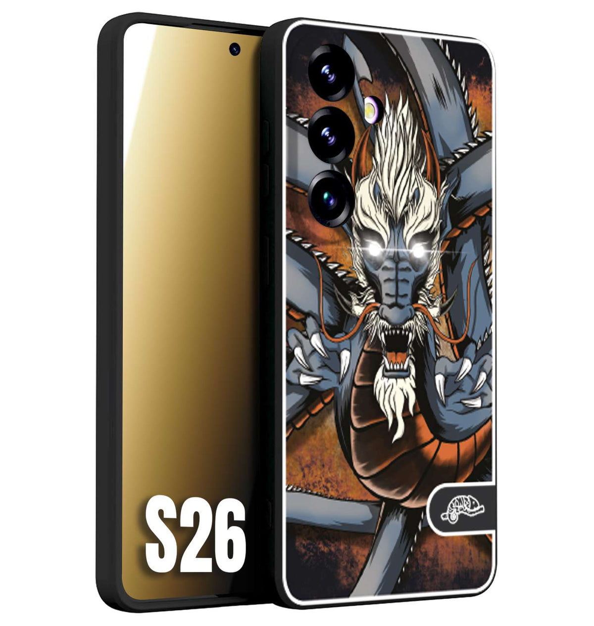 CUSTOMIZZA - Custodia cover nera morbida in tpu compatibile per Samsung S26 drago giapponese tattoo japan dragon