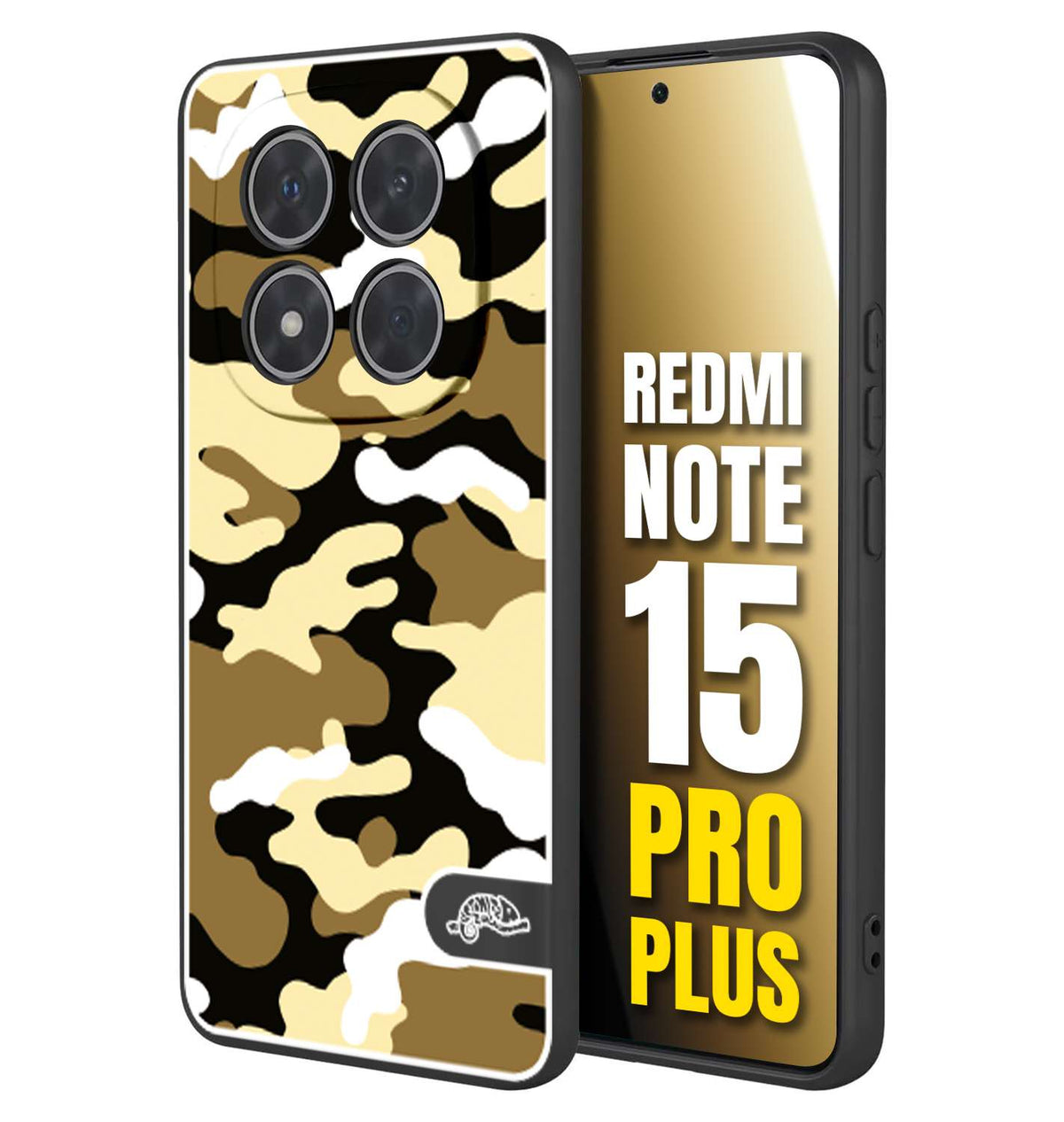 CUSTOMIZZA - Custodia cover nera morbida in tpu compatibile per Xiaomi Redmi Note 15 PRO PLUS camouflage mimetico militare giallo desert brown