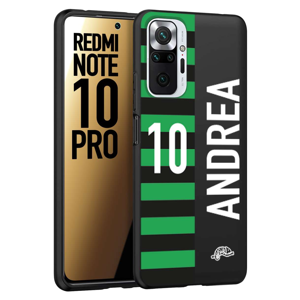 CUSTOMIZZA - Custodia cover nera morbida in tpu compatibile per Xiaomi Redmi Note 10 PRO personalizzata calcio football nome e numero calciatori neroverde