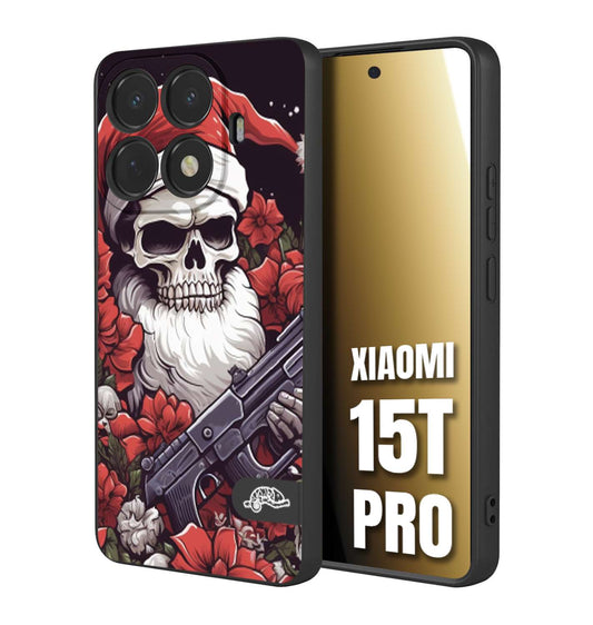 CUSTOMIZZA - Custodia cover nera morbida in tpu compatibile per Xiaomi 15T PRO teschio natale santa claus fiori tattoo disegnato