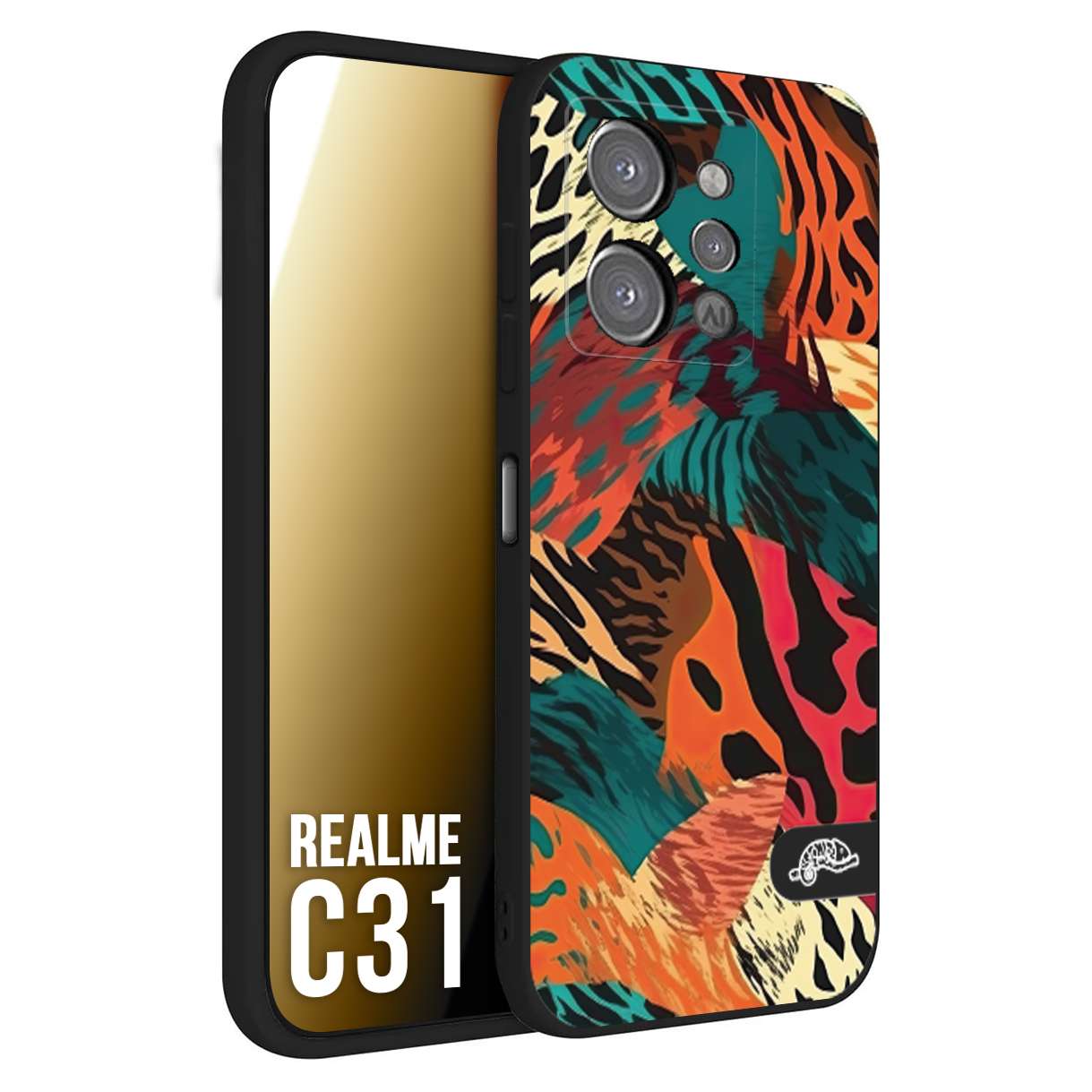 CUSTOMIZZA - Custodia cover nera morbida in tpu compatibile per Oppo Realme C31 leopardato tigrato tiger colorata summer arancio verde fucsia