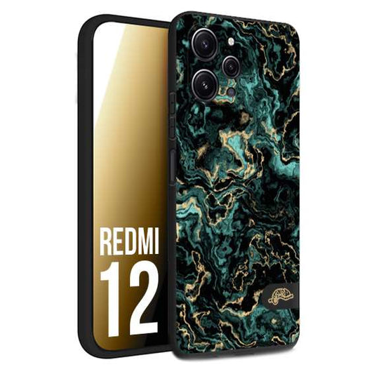 CUSTOMIZZA - Custodia cover nera morbida in tpu compatibile per Xiaomi Redmi 12 effetto marmo marble verde green venature dorato pietra