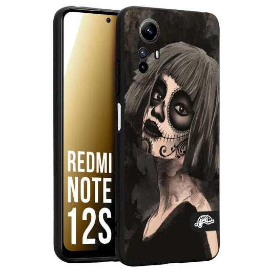 CUSTOMIZZA - Custodia cover nera morbida in tpu compatibile per Xiaomi Redmi Note 12S chicana messicana dea de la muerte donna santa tattoo disegnata