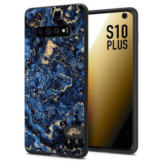 CUSTOMIZZA - Custodia cover nera morbida in tpu compatibile per Samsung S10 PLUS effetto marmo marble blu venature dorato psichedelico