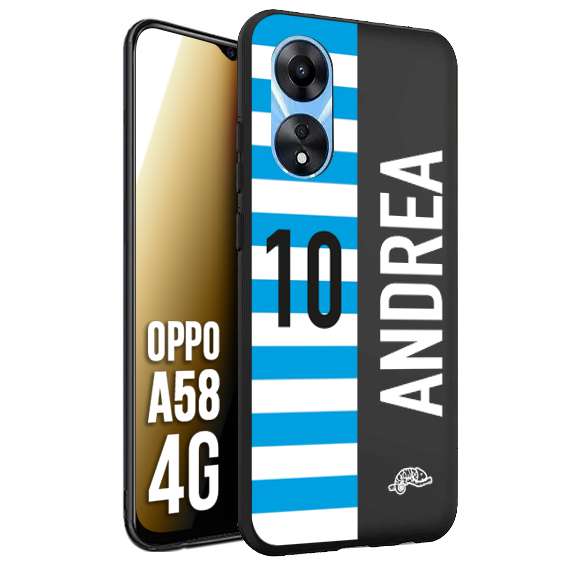 CUSTOMIZZA - Custodia cover nera morbida in tpu compatibile per Oppo A58 4G personalizzata calcio football nome e numero calciatori biancazzurri