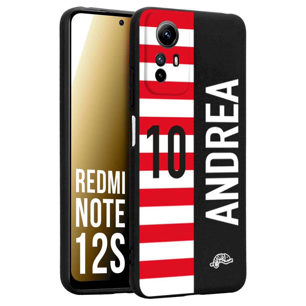 CUSTOMIZZA - Custodia cover nera morbida in tpu compatibile per Xiaomi Redmi Note 12S personalizzata calcio football nome e numero calciatori bianco rossa