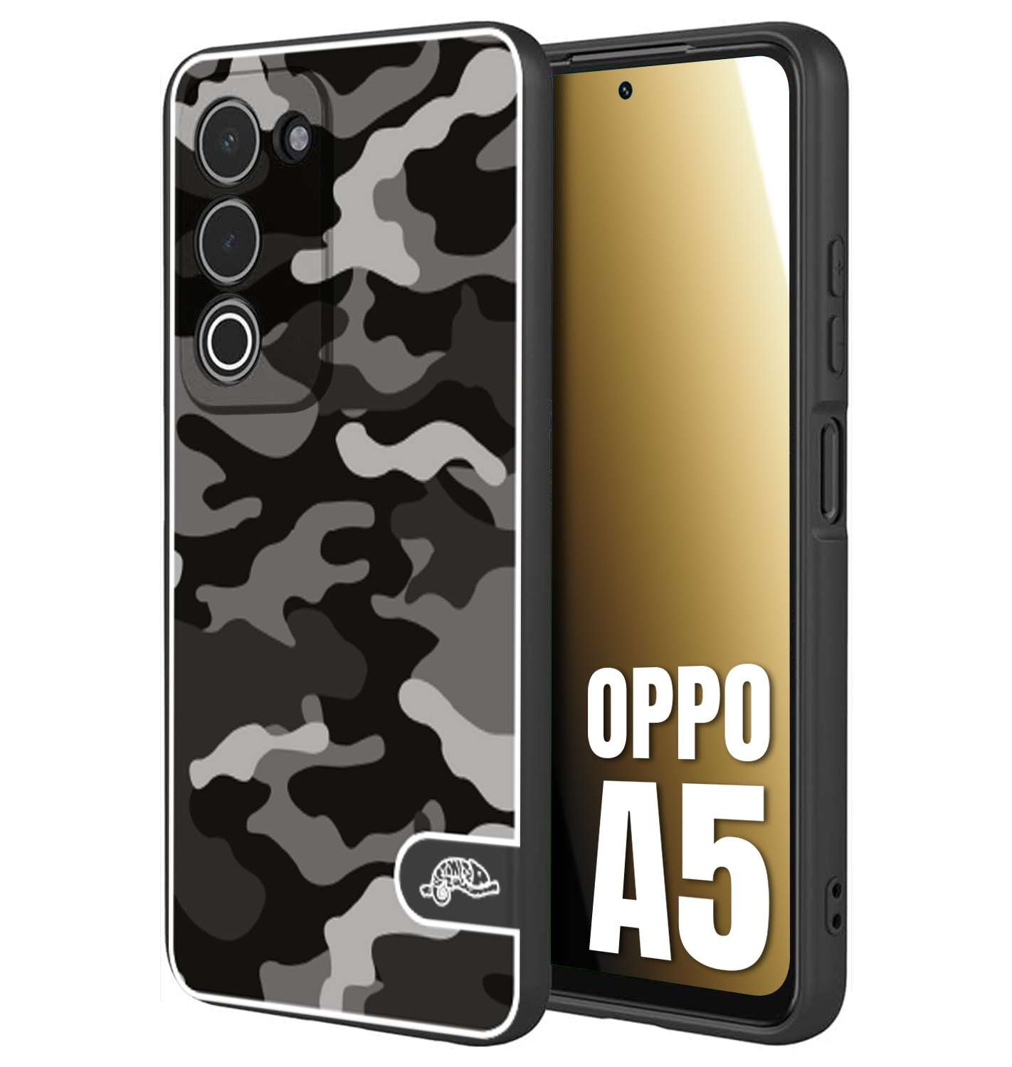 CUSTOMIZZA - Custodia cover nera morbida in tpu compatibile per Oppo A5 camouflage mimetico militare nero black grigio