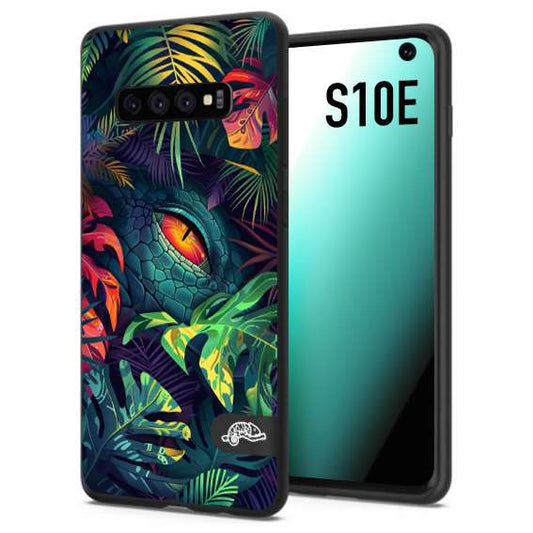 CUSTOMIZZA - Custodia cover nera morbida in tpu compatibile per Samsung S10E animali color giungla tropicale occhio di coccodrillo alligatore disegnato