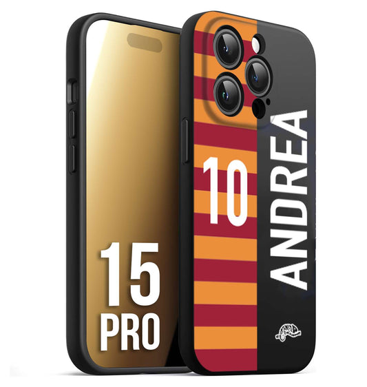 CUSTOMIZZA - Custodia cover nera morbida in tpu compatibile per iPhone 15 PRO personalizzata calcio football nome e numero calciatori giallo rossi