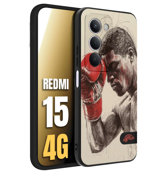 CUSTOMIZZA - Custodia cover nera morbida in tpu compatibile per Xiaomi Redmi 15 4G pugilato pugili disegno tattoo guantoni boxer pesi massimi