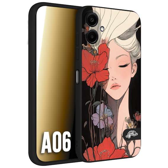CUSTOMIZZA - Custodia cover nera morbida in tpu compatibile per Samsung A06 woman flower Fantasia Floreale Design Donna e Fiori, Retro Artistico