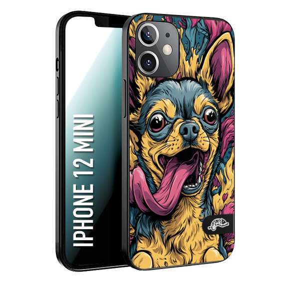CUSTOMIZZA - Custodia cover nera morbida in tpu compatibile per iPhone 12 MINI Chihuahua illustrazione cane pop art cane street art cartone animato