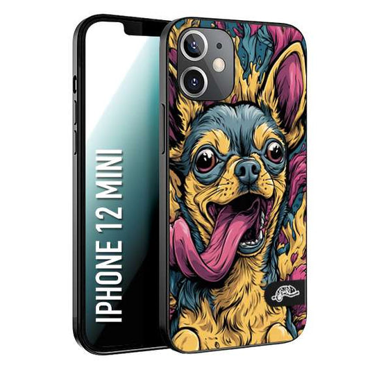 CUSTOMIZZA - Custodia cover nera morbida in tpu compatibile per iPhone 12 MINI Chihuahua illustrazione cane pop art cane street art cartone animato