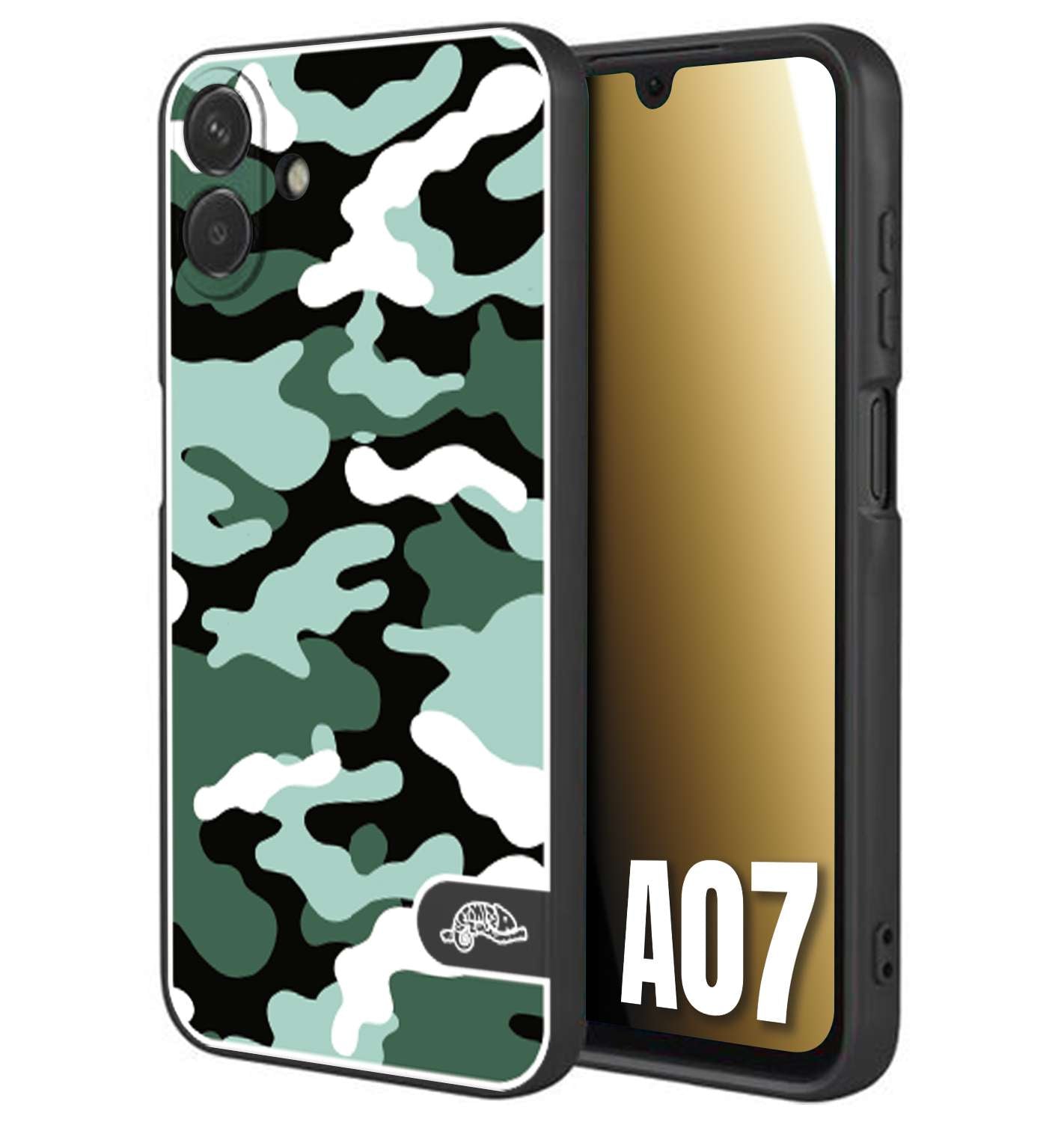 CUSTOMIZZA - Custodia cover nera morbida in tpu compatibile per Samsung A07 camouflage mimetico militare verde green