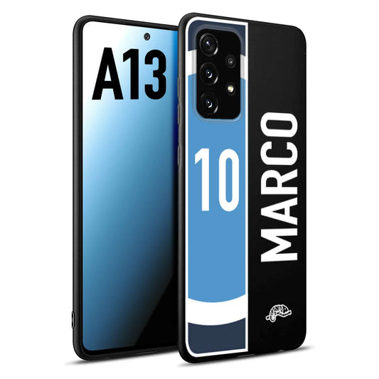 CUSTOMIZZA - Custodia cover nera morbida in tpu compatibile per Samsung A13 personalizzata calcio football nome e numero calciatori biancoazzurri bianco celesti