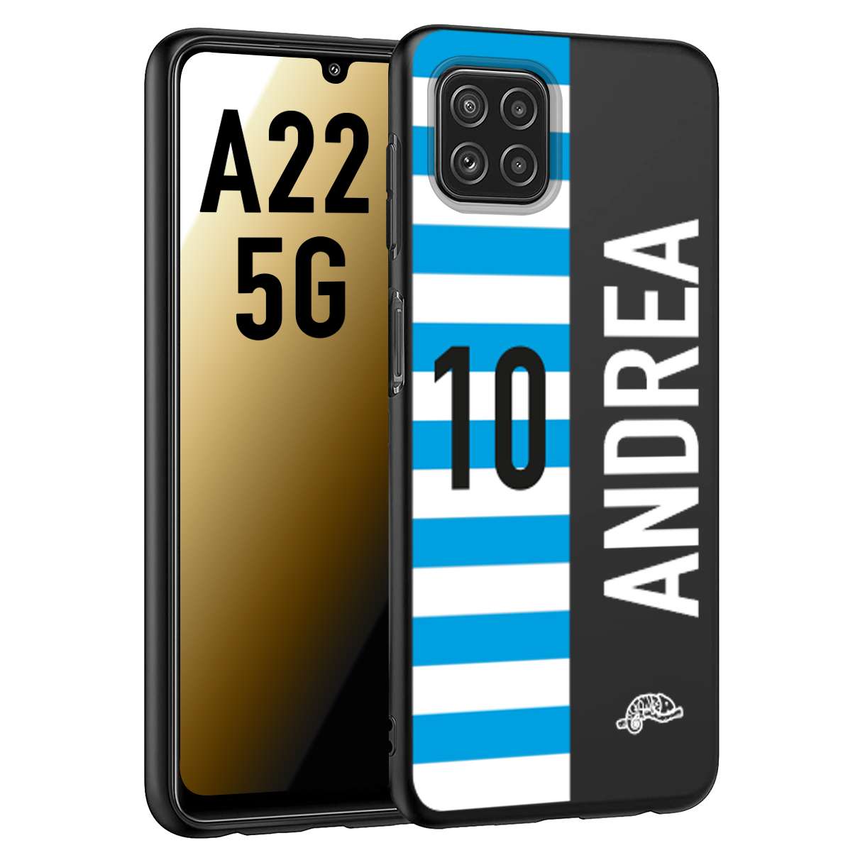 CUSTOMIZZA - Custodia cover nera morbida in tpu compatibile per Samsung A22 5G personalizzata calcio football nome e numero calciatori biancazzurri