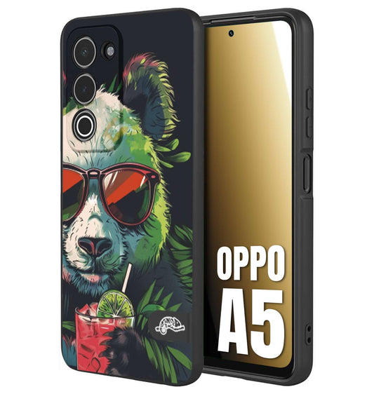 CUSTOMIZZA - Custodia cover nera morbida in tpu compatibile per Oppo A5 estate disegnata cocktails animali simpatici panda mojito