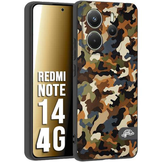CUSTOMIZZA - Custodia cover nera morbida in tpu compatibile per Xiaomi Redmi Note 14 4G camouflage mimetico militare moderno blu marrone beige
