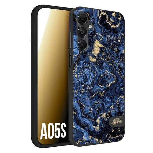 CUSTOMIZZA - Custodia cover nera morbida in tpu compatibile per Samsung A05S effetto marmo marble blu venature dorato psichedelico