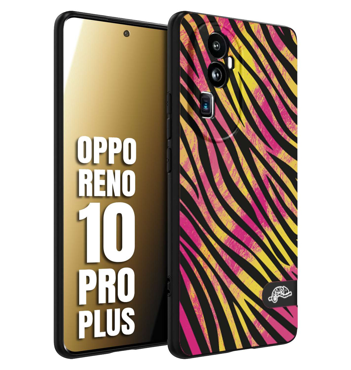 CUSTOMIZZA - Custodia cover nera morbida in tpu compatibile per Oppo Reno 10 PRO PLUS zebrata maculata a rilievo soft touch donna fucsia gialla