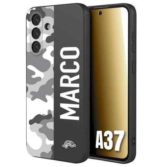CUSTOMIZZA - Custodia cover nera morbida in tpu compatibile per Samsung A37 camouflage mimetico militare personalizzata nome bianco