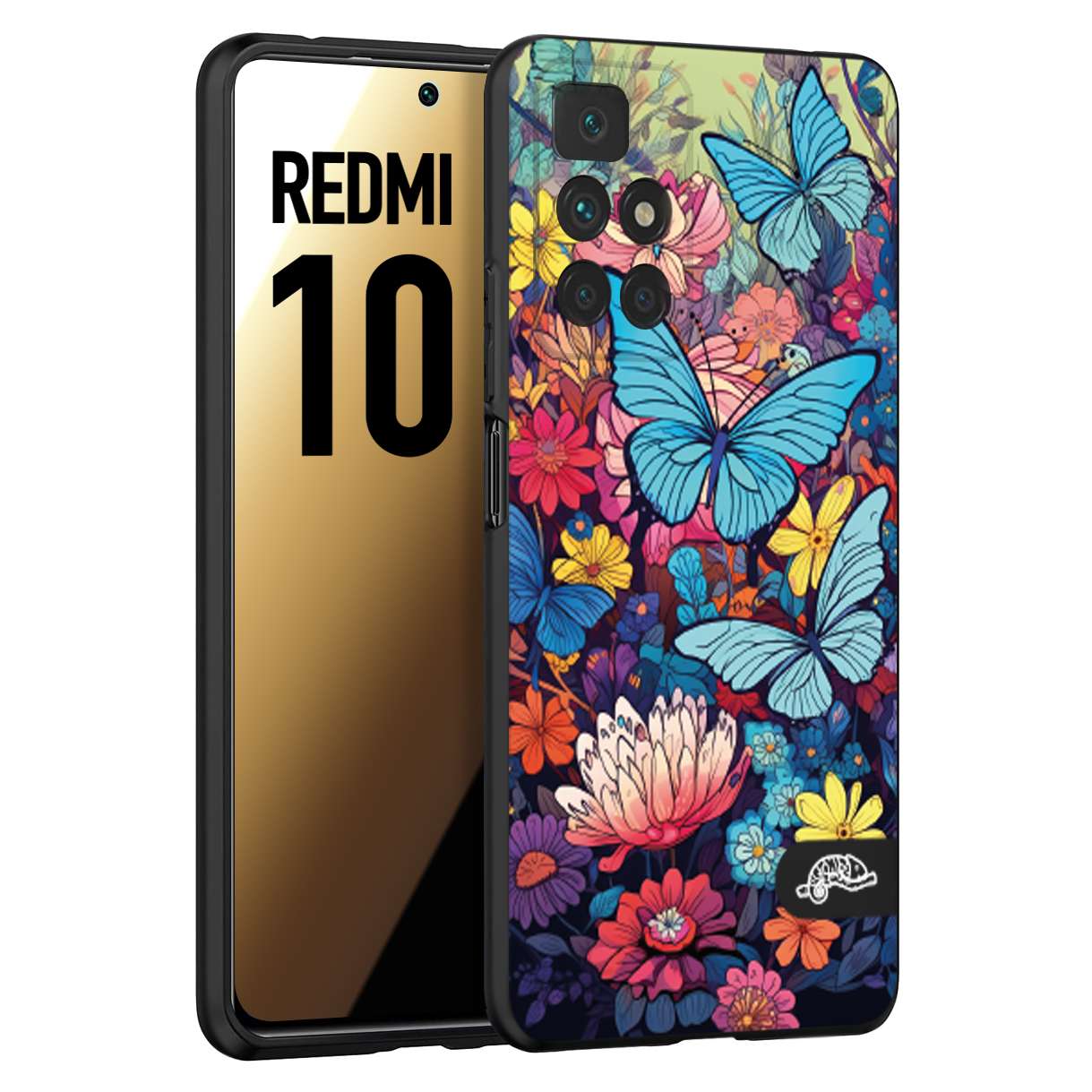 CUSTOMIZZA - Custodia cover nera morbida in tpu compatibile per Xiaomi Redmi 9A - 9AT farfalle butterfly moderno donna disegnate gialla blu rosa