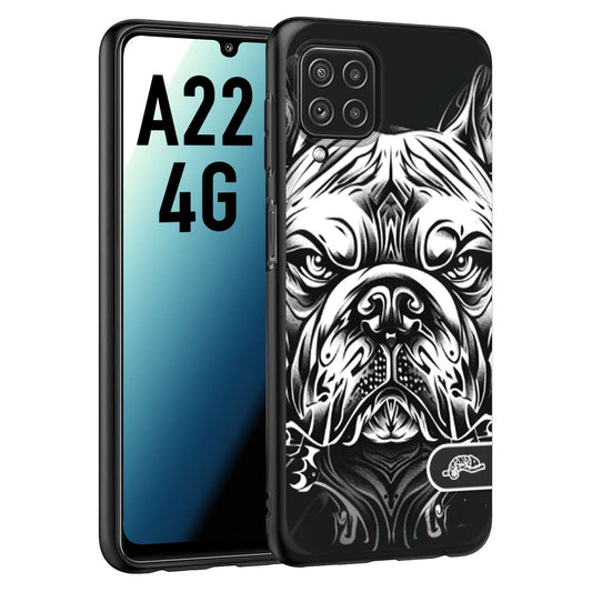 CUSTOMIZZA - Custodia cover nera morbida in tpu compatibile per Samsung A22 4G bulldog bianco a rilievo disegnato tattoo tatuaggio