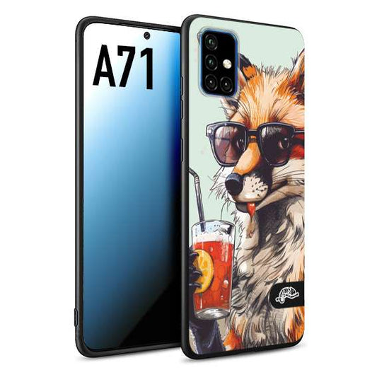 CUSTOMIZZA - Custodia cover nera morbida in tpu compatibile per Samsung A71 estate disegnata cocktails animali simpatici fox volpe negroni