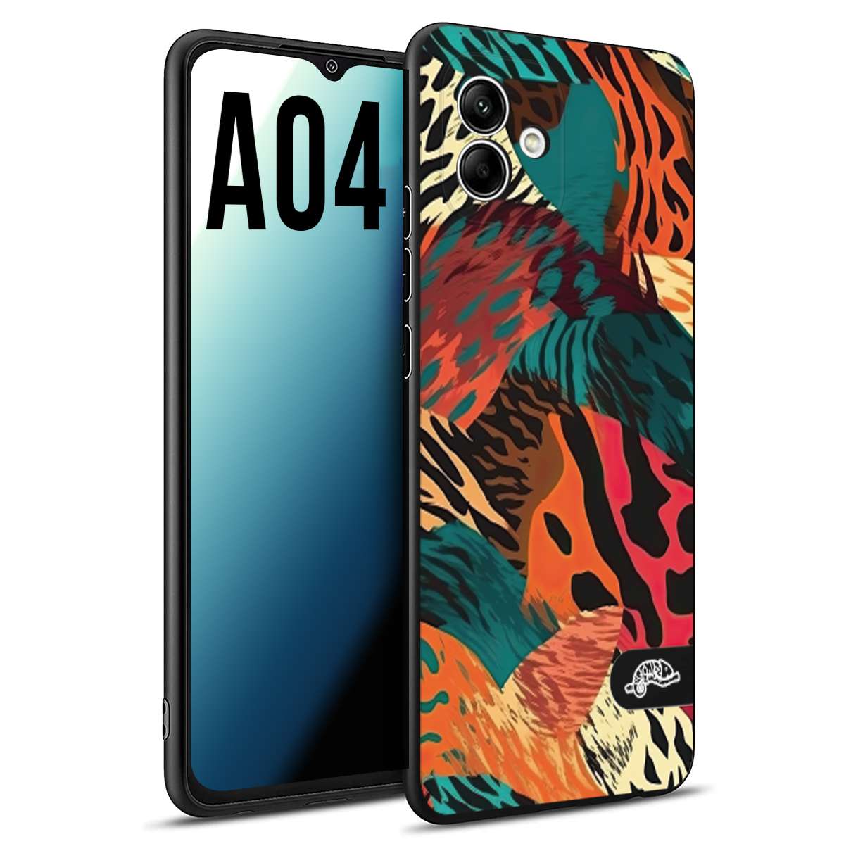 CUSTOMIZZA - Custodia cover nera morbida in tpu compatibile per Samsung A04 leopardato tigrato tiger colorata summer arancio verde fucsia