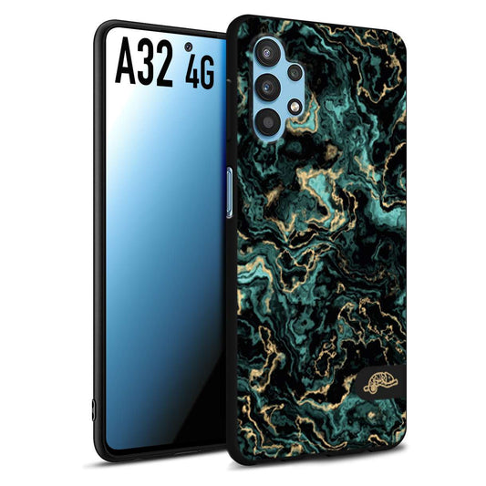 CUSTOMIZZA - Custodia cover nera morbida in tpu compatibile per Samsung A32 4G effetto marmo marble verde green venature dorato pietra