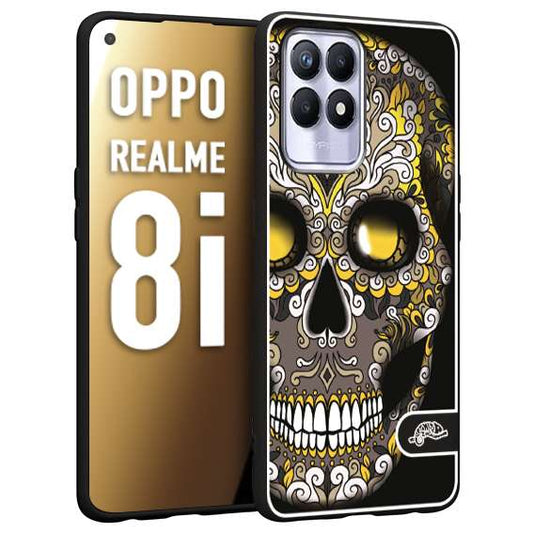 CUSTOMIZZA - Custodia cover nera morbida in tpu compatibile per Realme 8i teschio messicano Mexican skull nero giallo
