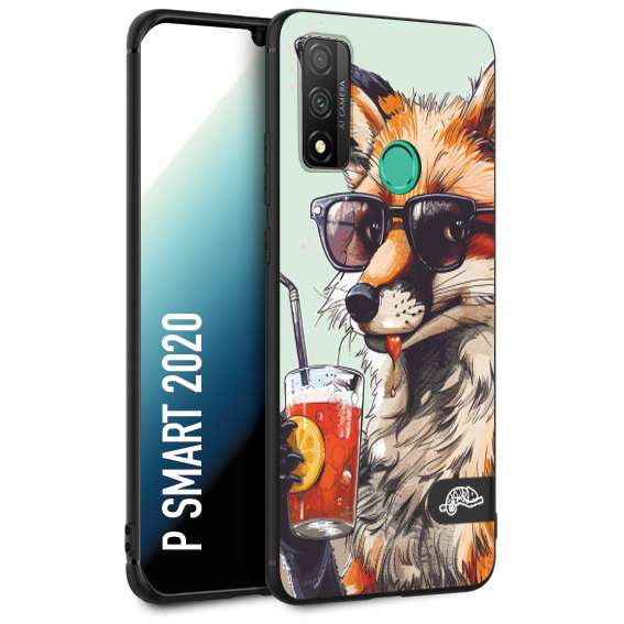 CUSTOMIZZA - Custodia cover nera morbida in tpu compatibile per Huawei P Smart 2020 estate disegnata cocktails animali simpatici fox volpe negroni