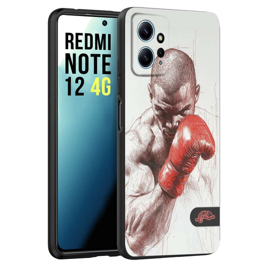 CUSTOMIZZA - Custodia cover nera morbida in tpu compatibile per Xiaomi Redmi Note 12 4G pugilato pugili disegno tattoo guantoni box sport primo piano