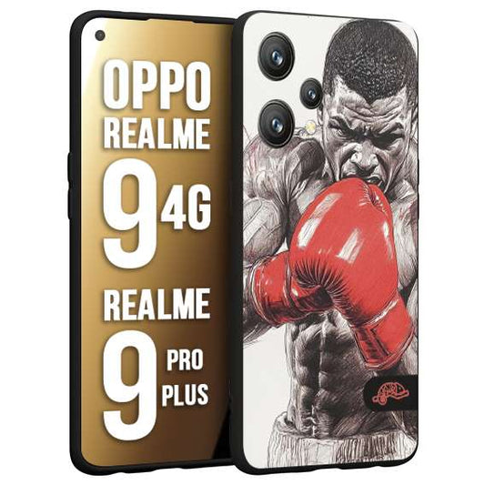 CUSTOMIZZA - Custodia cover nera morbida in tpu compatibile per Realme 9 4G - 9 PRO PLUS pugilato pugili disegno tattoo guantoni box pesi massimi gancio