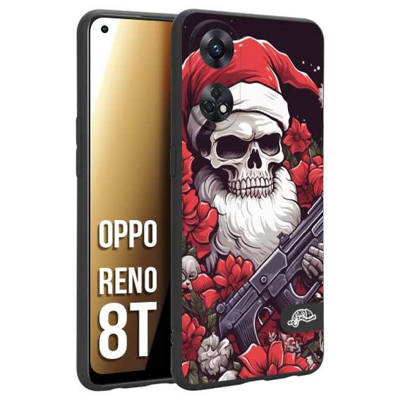 CUSTOMIZZA - Custodia cover nera morbida in tpu compatibile per Oppo Reno 8T teschio natale santa claus fiori tattoo disegnato