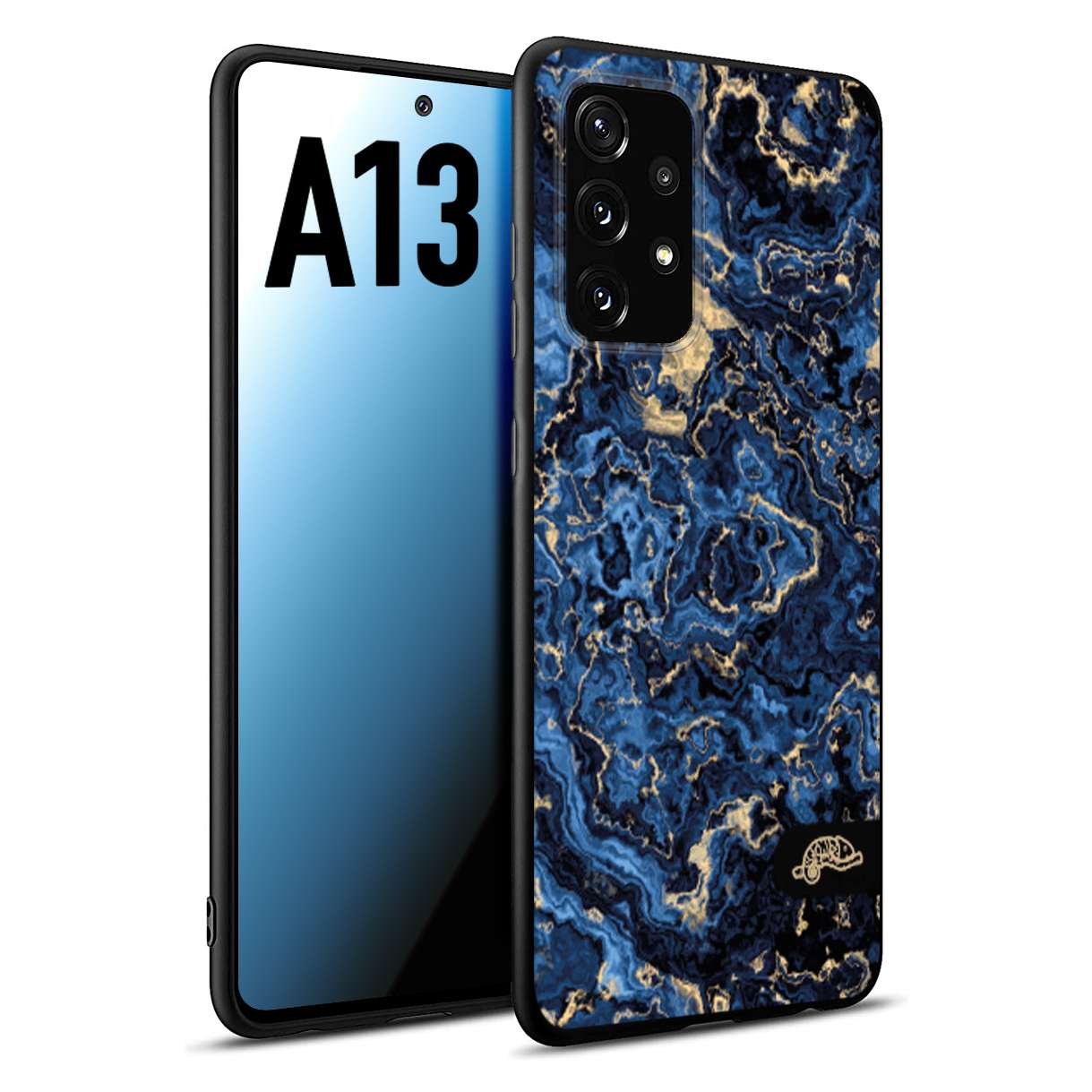 CUSTOMIZZA - Custodia cover nera morbida in tpu compatibile per Samsung A13 effetto marmo marble blu venature dorato psichedelico